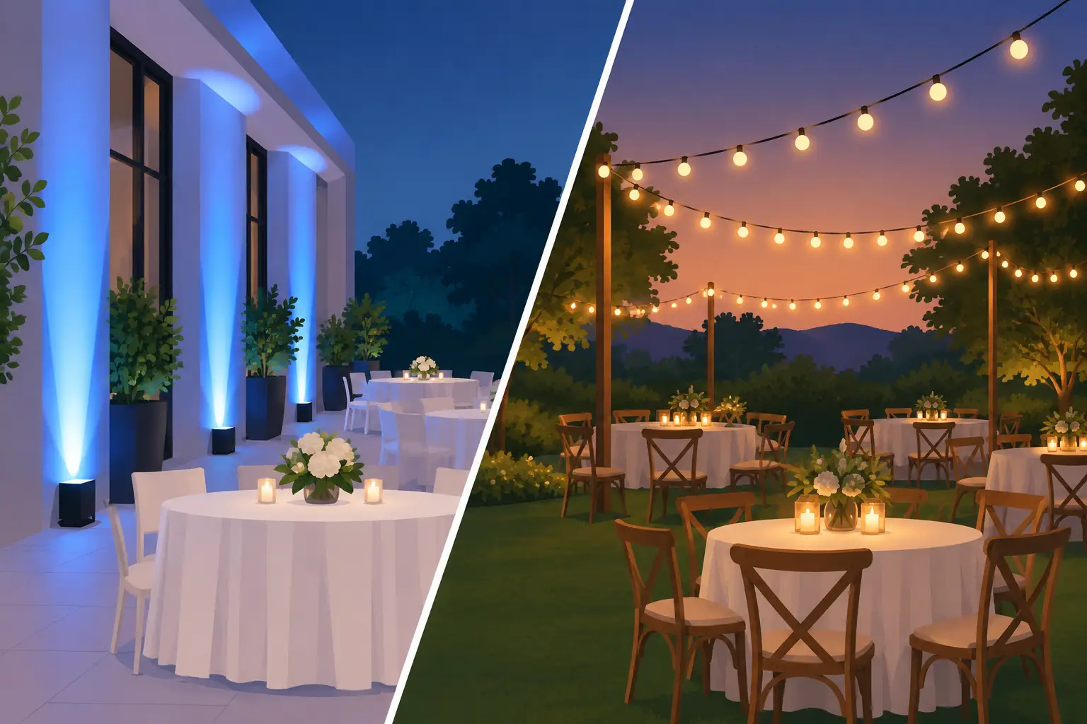 LED Uplighting Versus String Lights for Your Event
